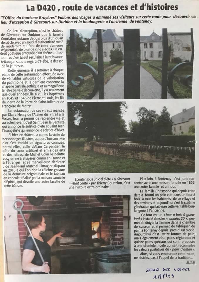 L'Echo des Vosges Article du 15/08/2019